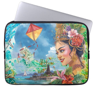 Lovely Bali Dancer and Tropical Pattern Laptop Sleeve
