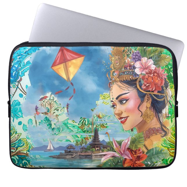 Lovely Bali Dancer and Tropical Pattern Laptop Sleeve (Front)