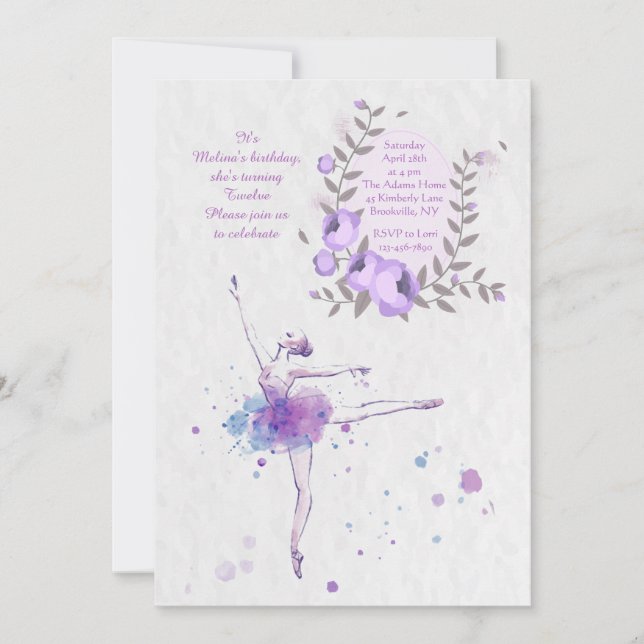 Lovely Ballerina Invitation (Front)