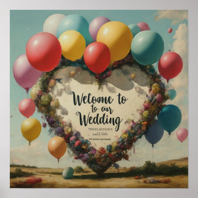Lovely Balloon Welcome to Our Wedding Sign  (Front)