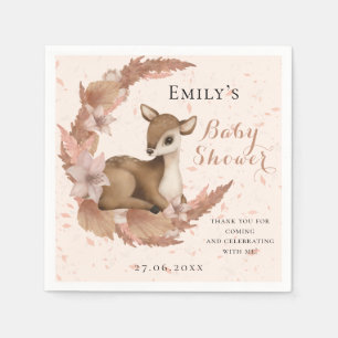Lovely Bambi & Flowers Pastel Pink Baby Shower Napkin