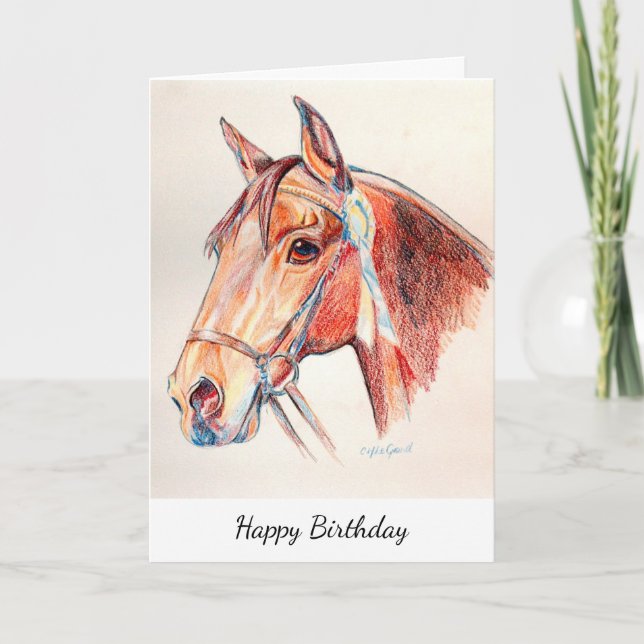 Lovely Bay horse wearing rosette Card (Front)