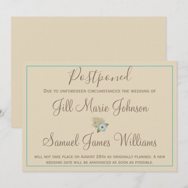 Lovely Beach Wedding Postponed Invitation (Front/Back)
