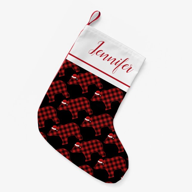 Lovely Bear Buffalo Trendy Designer Pattern Small Christmas Stocking (Front (Hanging))