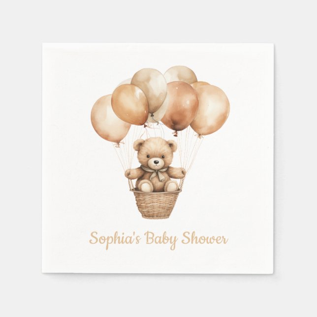 Lovely Bear with Balloons Baby Shower Paper Napkin (Front)