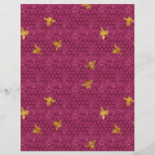 Lovely Bee Pink Honeycomb Scrapbook Paper Sheet