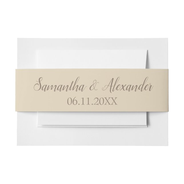 Lovely Beige and Brown Invitation Belly Band (Front Example)