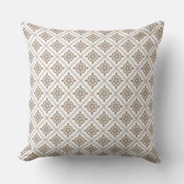 Lovely Beige Damask Reversible Pillow (Front)
