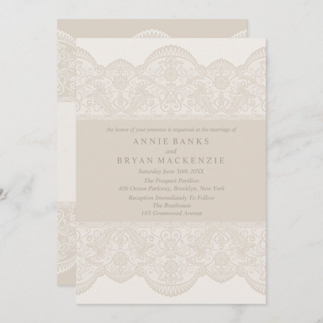 Lovely Beige Lace Wedding Invitations (Front/Back)