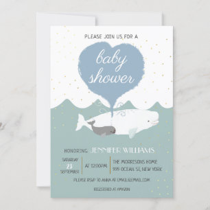 Lovely Beluga White Whale Baby Shower Invitation