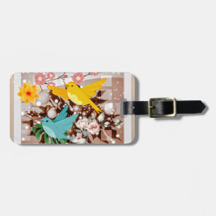 Lovely birds and flowers AI art Luggage Tag