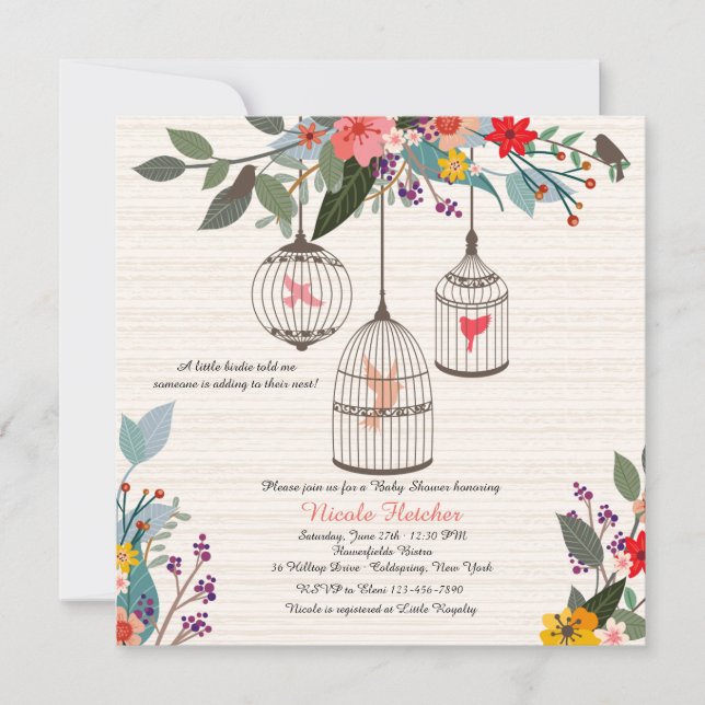 Lovely Birds & Flowers Invitation (Front)