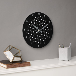 Lovely Black and White Dots and Daisy Design Large Clock