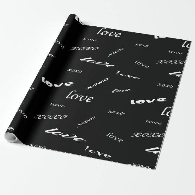 Lovely Black and White Love Xoxo Wrapping Paper (Unrolled)
