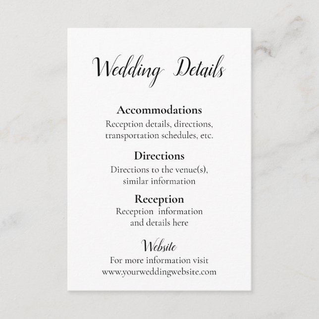 Lovely Black and White Wedding details Enclosure Card (Front)