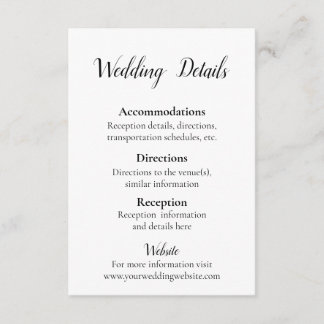 Lovely Black and White Wedding details Enclosure Card