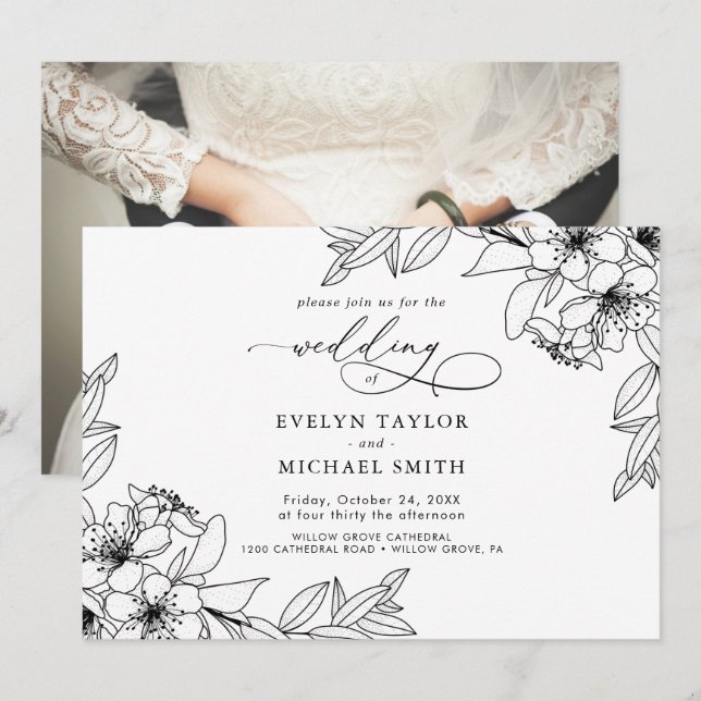 Lovely  Black Calligraphy Invitation (Front/Back)