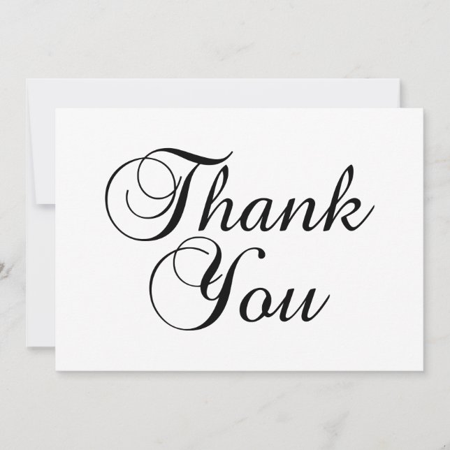 Lovely Black Calligraphy Script White Thank You Card (Front)