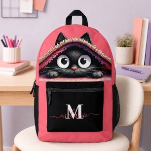 Lovely Black Kitten Hot Pink Custom Name Backpack