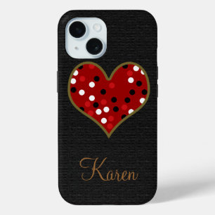 Lovely black/red Dots Heart iPhone 15 Case