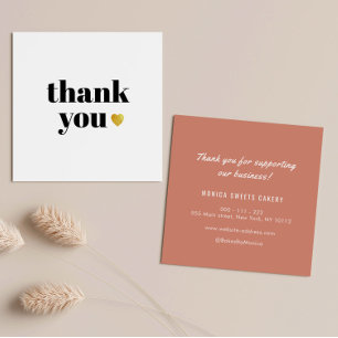 lovely black text gold hearty thank you square business card