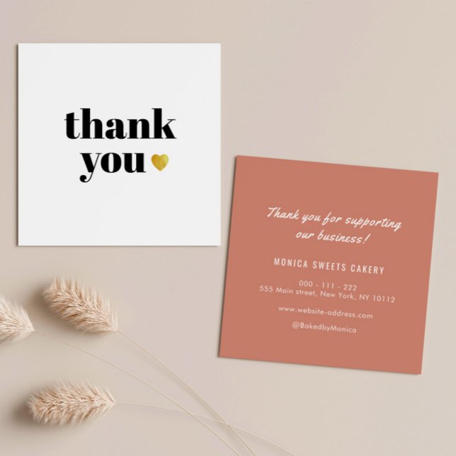 lovely black text gold hearty thank you square business card (Creator Uploaded)