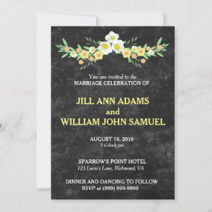 Lovely Black with Orange and Green Floral Wedding Invitation