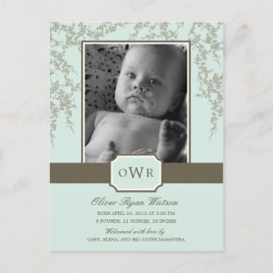 Lovely Blossoms Baby Birth Announcement (Aloe)