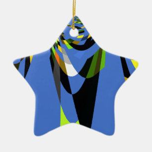 Lovely Blue African Tribal Motif Pattern Art Print Ceramic Tree Decoration