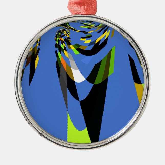 Lovely Blue African Tribal Motif Pattern Art Print Metal Tree Decoration (Front)