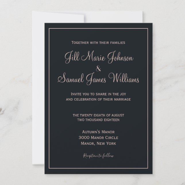 Lovely Blue and Dusty Rose Wedding  Invitation (Front)