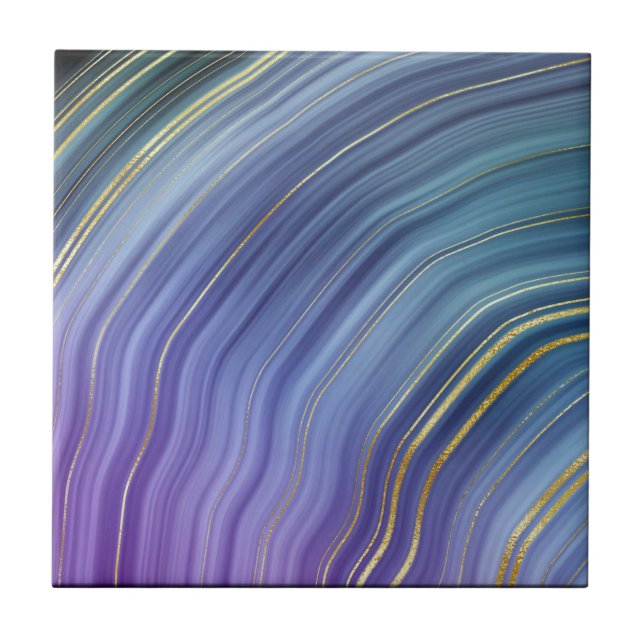 Lovely Blue and gold Geode Style Ceramic Tile (Front)