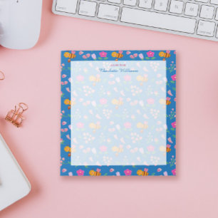 lovely blue bee wildflowers floral pattern Name  Notepad