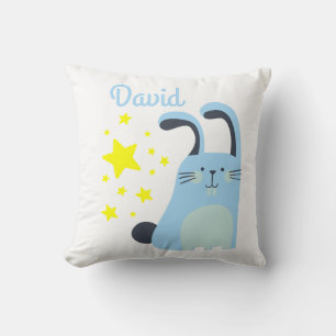 Lovely blue cartoon bunny baby boy with name cushion