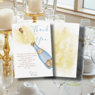 Lovely blue Champagne Bubbly Brunch Birthday Party Thank You Card