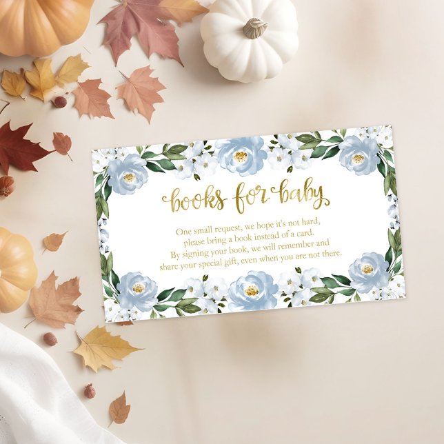 Lovely Blue Floral Baby Shower Books For Baby Enclosure Card (Creator Uploaded)