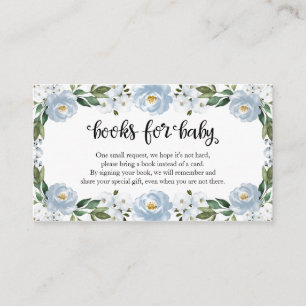 Lovely Blue Floral Baby Shower Books For Baby  Enclosure Card