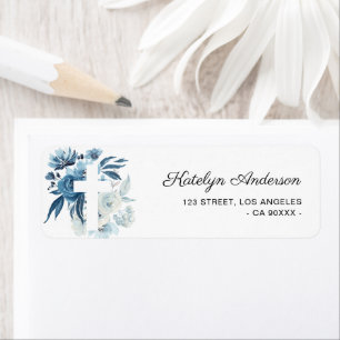 lovely blue floral baptism address label