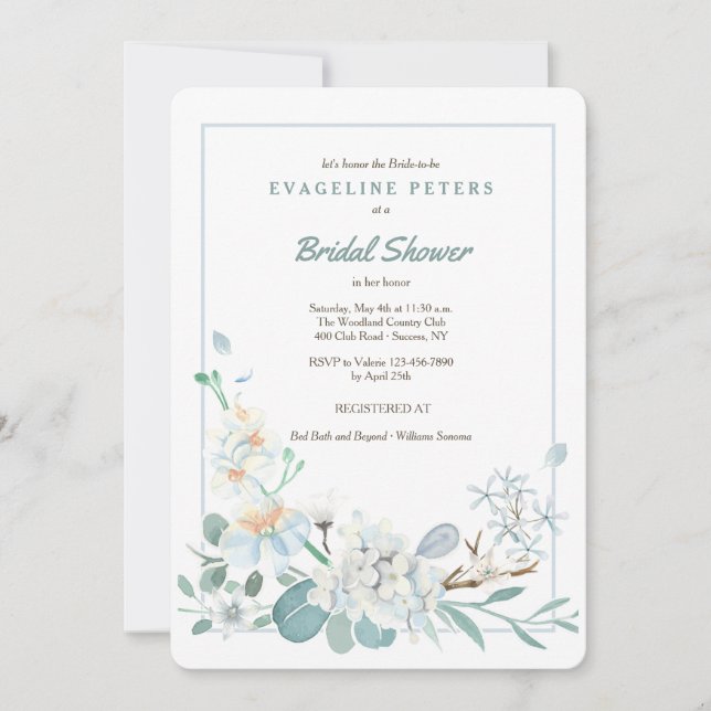 Lovely Blue Floral Invitation (Front)