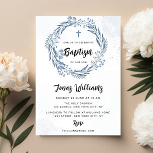 Lovely Blue Florals Baptism Invitation