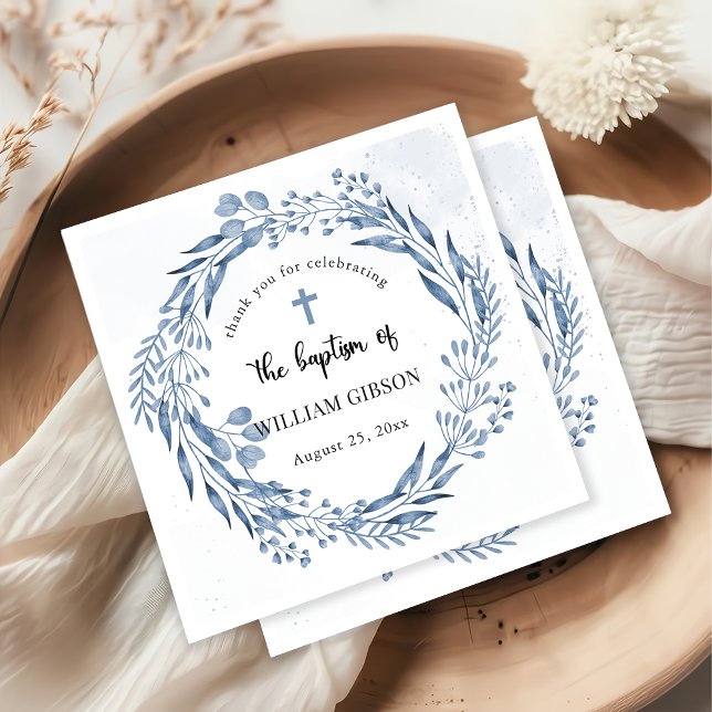 Lovely Blue Florals Baptism  Napkin (Creator Uploaded)
