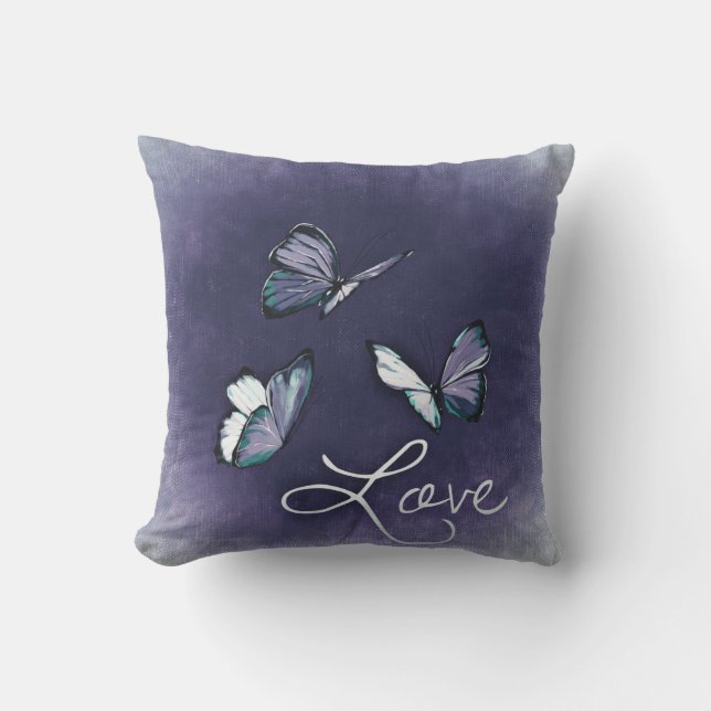 lovely Blue & Grey Butterfly Valentine Day Pillow (Front)