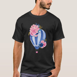 Lovely Blue Hot Air Balloon Flower Art Short Sleev T-Shirt