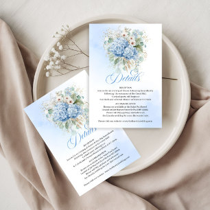 Lovely Blue Hydrangeas Gold Wedding Details Card