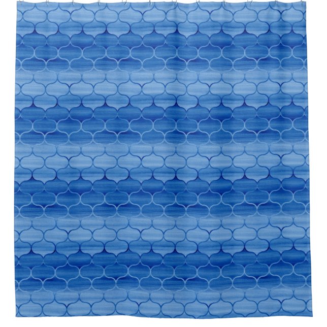 Lovely Blue Painted Ogee Pattern Shower Curtain (Front)