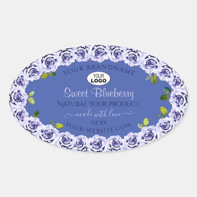 Lovely Blue Product Package Labels Cute Roses Logo (Front)