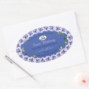 Lovely Blue Product Package Labels Cute Roses Logo