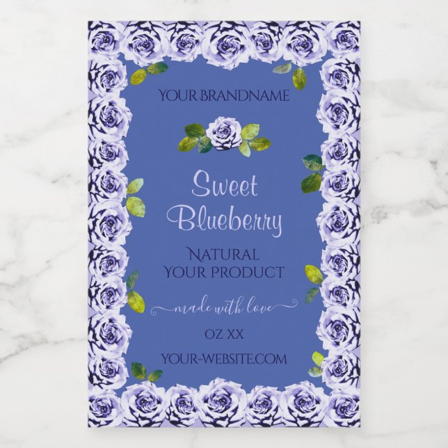 Lovely Blue Product Packaging Labels Cute Roses (Single Label)