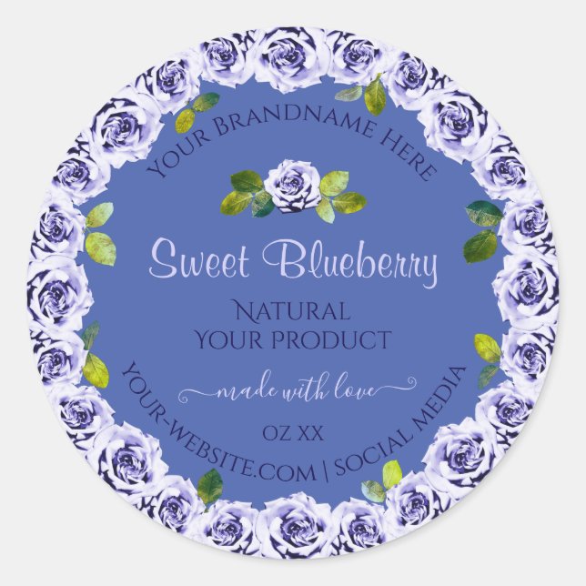 Lovely Blue Product Packaging Labels Cute Roses (Front)
