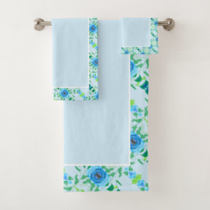 Lovely Blue Rose Print Home Decor Bath Towel Set